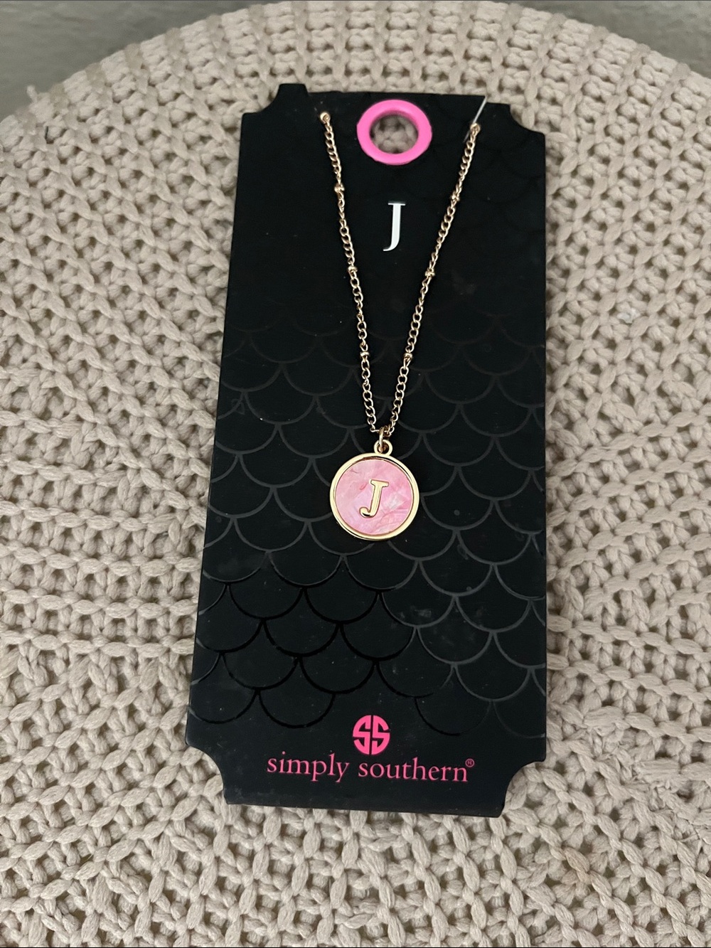 Simply Southern Gold-Tone Necklace with Pink Enamel 'J' Pendant